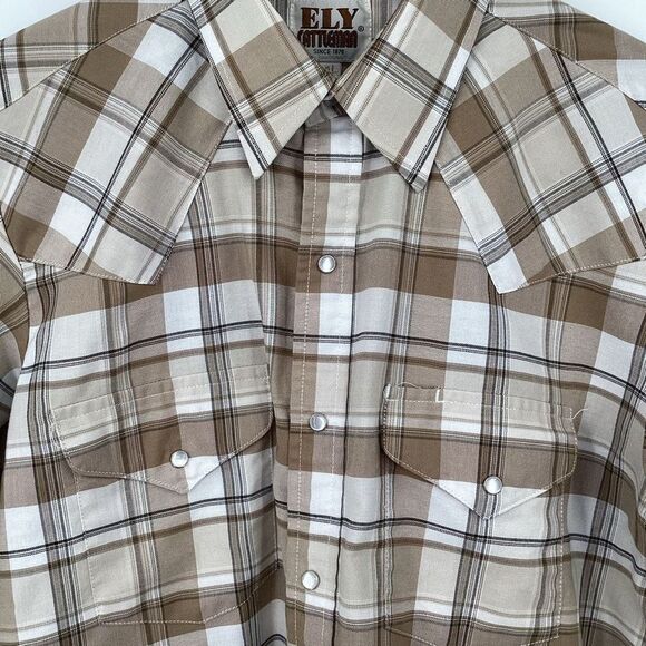 Mens Ely Cattleman wrinkle resistant Long‎ Sleeved Pearl Snap Western Shirt M - Picture 3 of 7